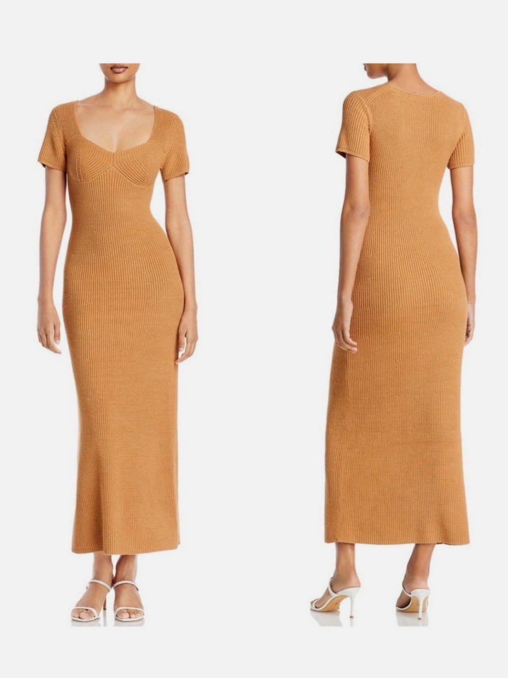 Staud Ribbed Knit Maxi Dress in Camel, Size M